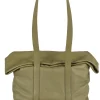Folded, green leather bag