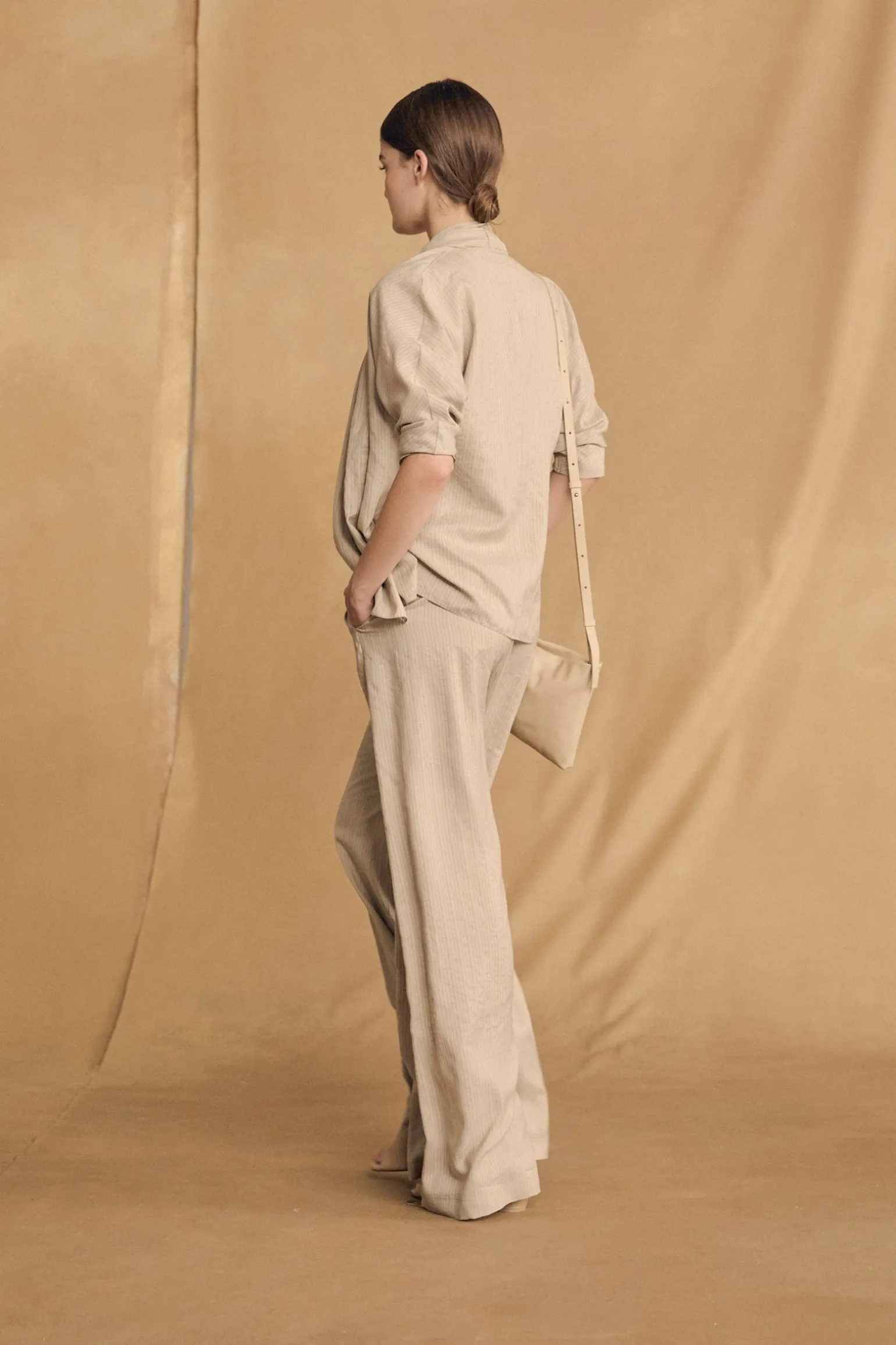Frances, cinnamon striped silk top