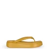 Geisha, mustard leather platform flip flops