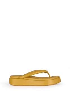 Geisha, mustard leather platform flip flops