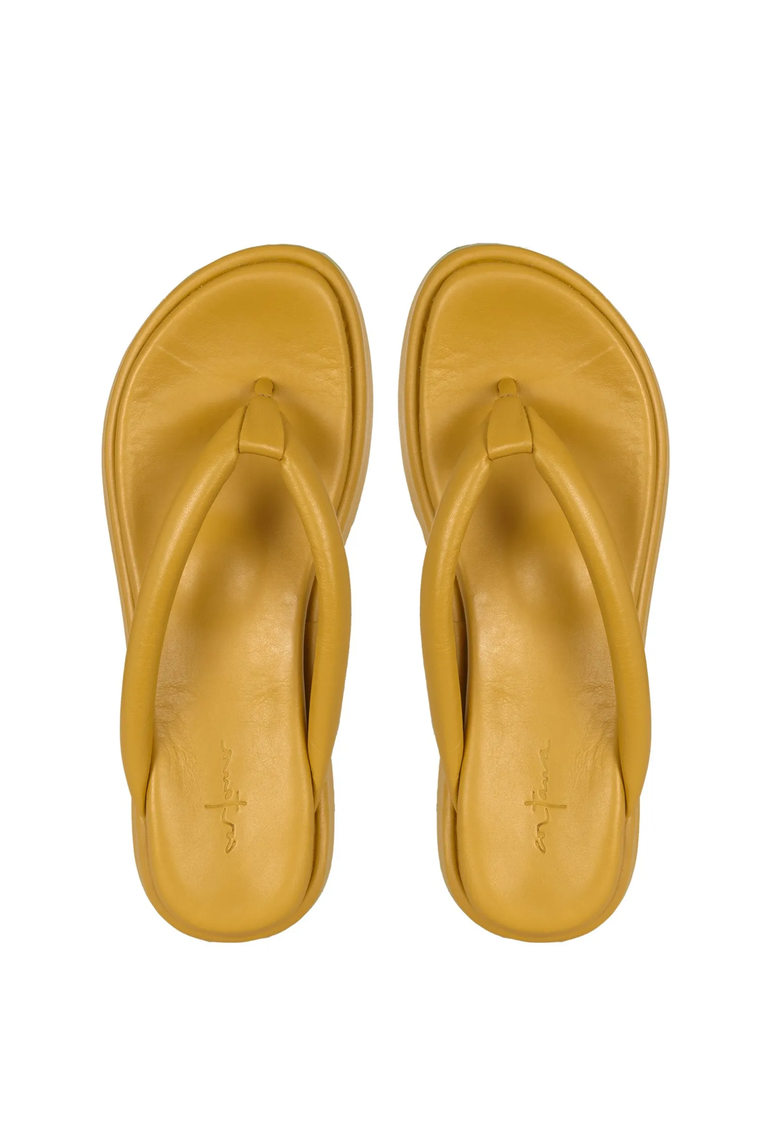 Geisha, mustard leather platform flip flops