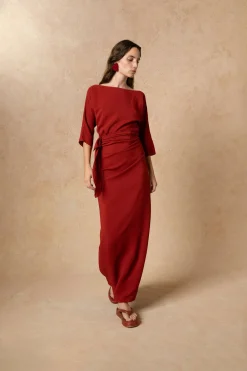 Genara, carmine red silk dress