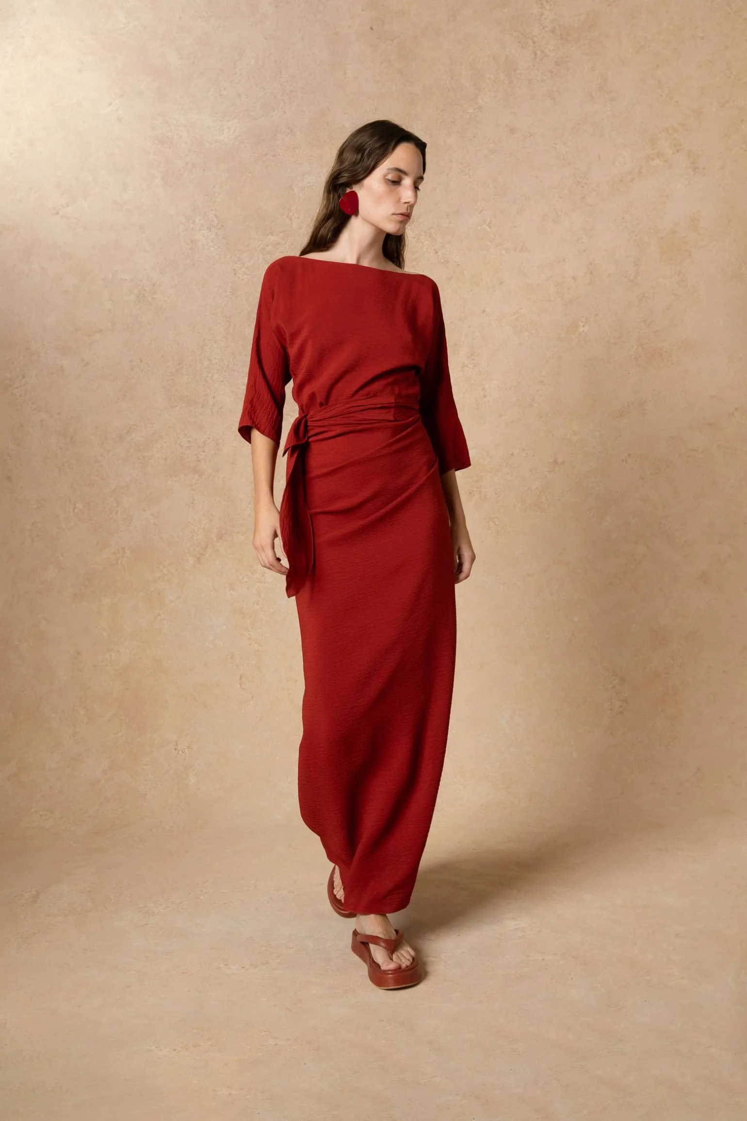 Genara, carmine red silk dress