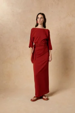 Genara, carmine red silk dress