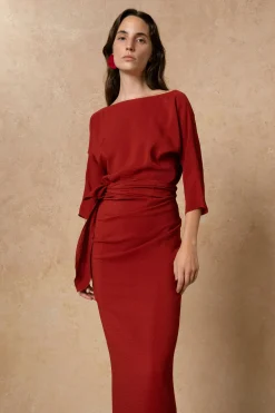 Genara, carmine red silk dress