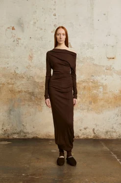 Genie, mahogany virgin wool dress