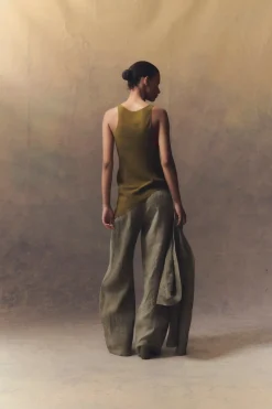Georgia, moss green silk top