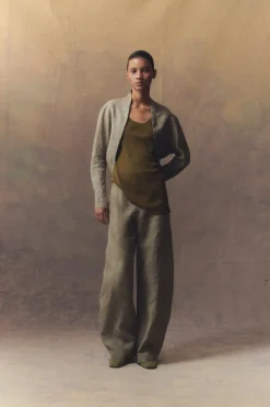Georgia, moss green silk top