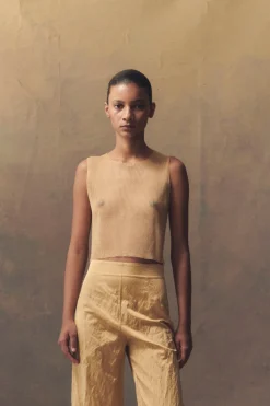 Giulia, peach silk knit top