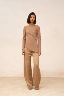 Gloria, cocoa linen and viscose pants