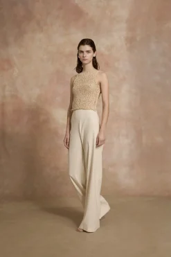 Hanami, beige cotton knit top