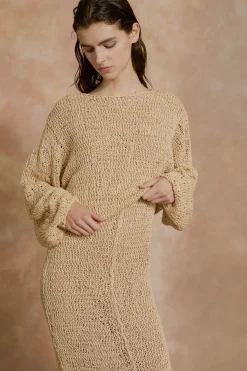 Hanami, beige cotton knit sweater