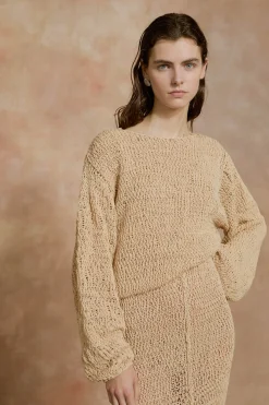 Hanami, beige cotton knit sweater