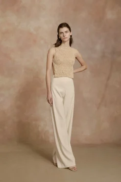 Hanami, beige cotton knit top