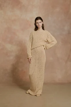 Hanami, beige cotton knit sweater