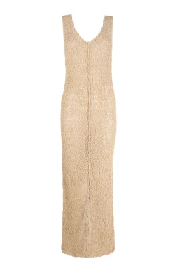 Hanami, long beige cotton knit dress