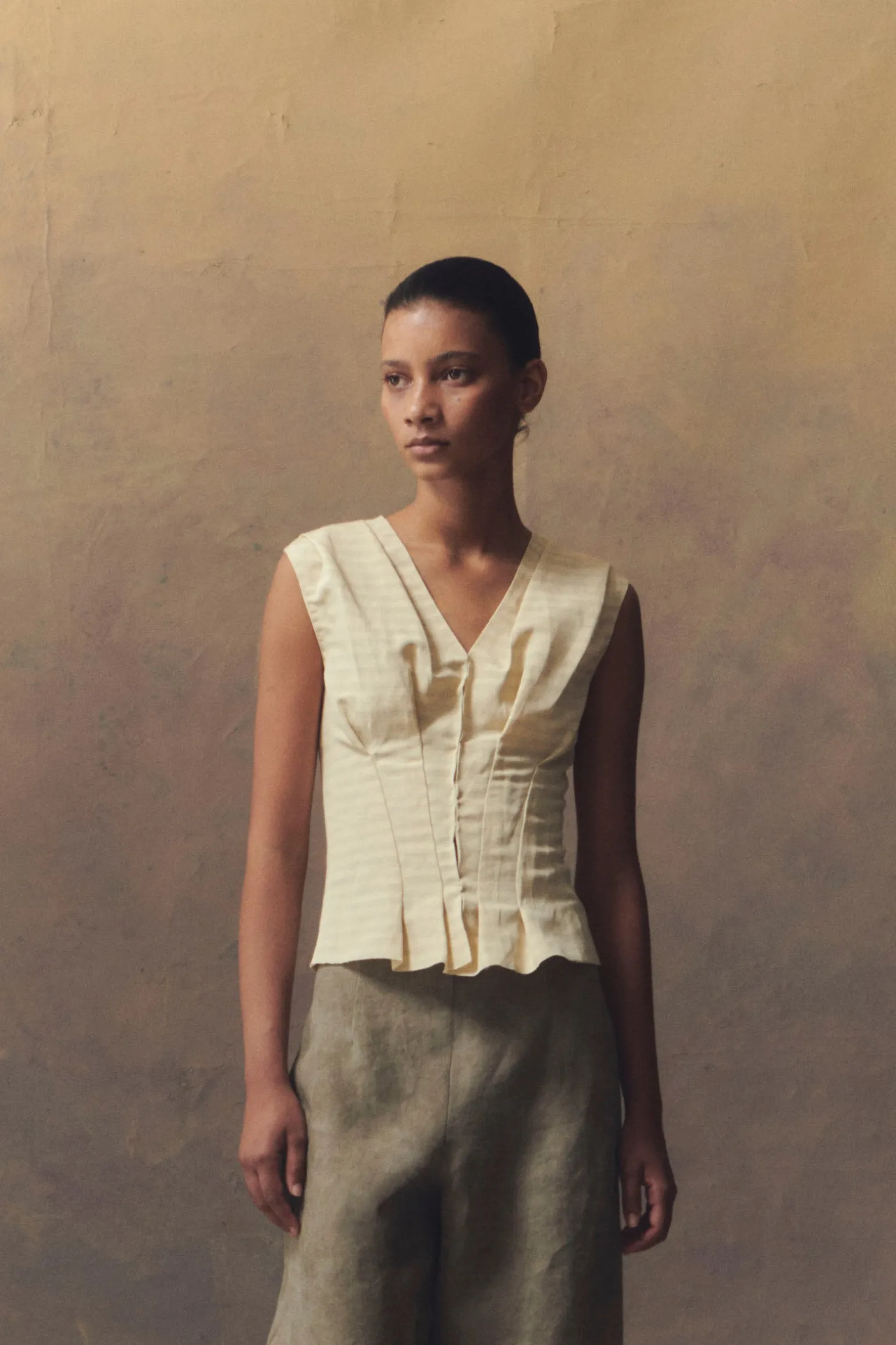 Ida, striped top in linen and silk