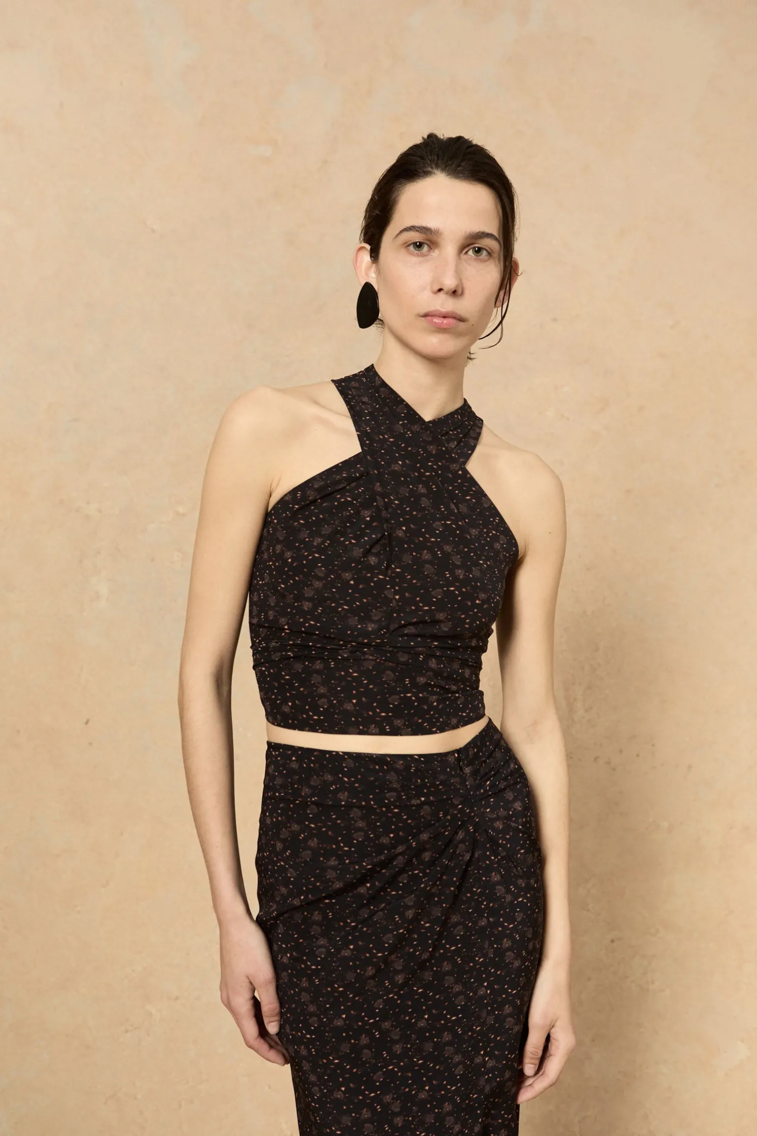 Iman, hedy print stretch silk top