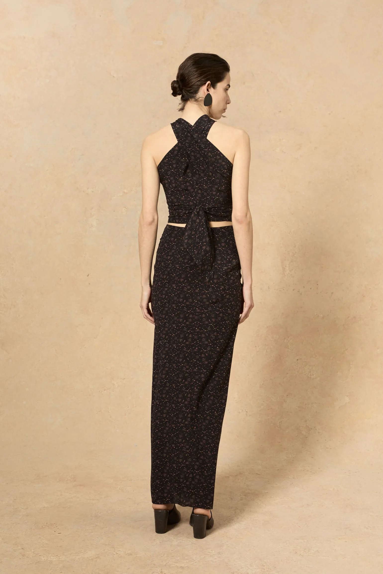 Iman, hedy print stretch silk top