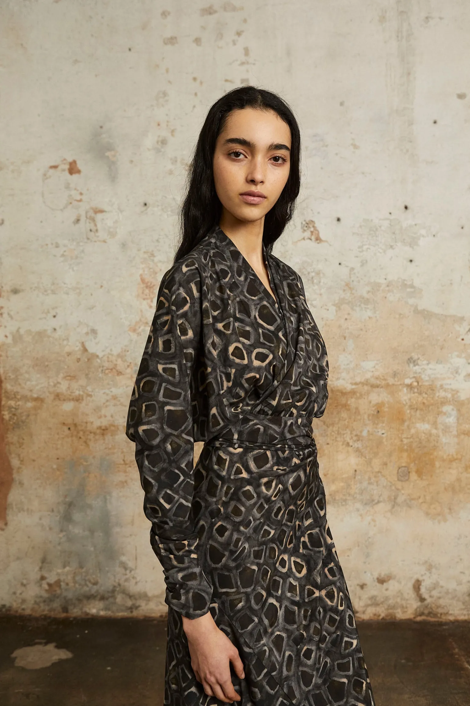 Irma, long yasu print silk dress