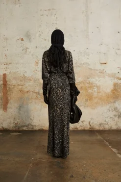 Irma, long yasu print silk dress