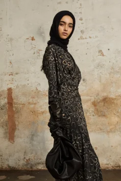 Irma, long yasu print silk dress