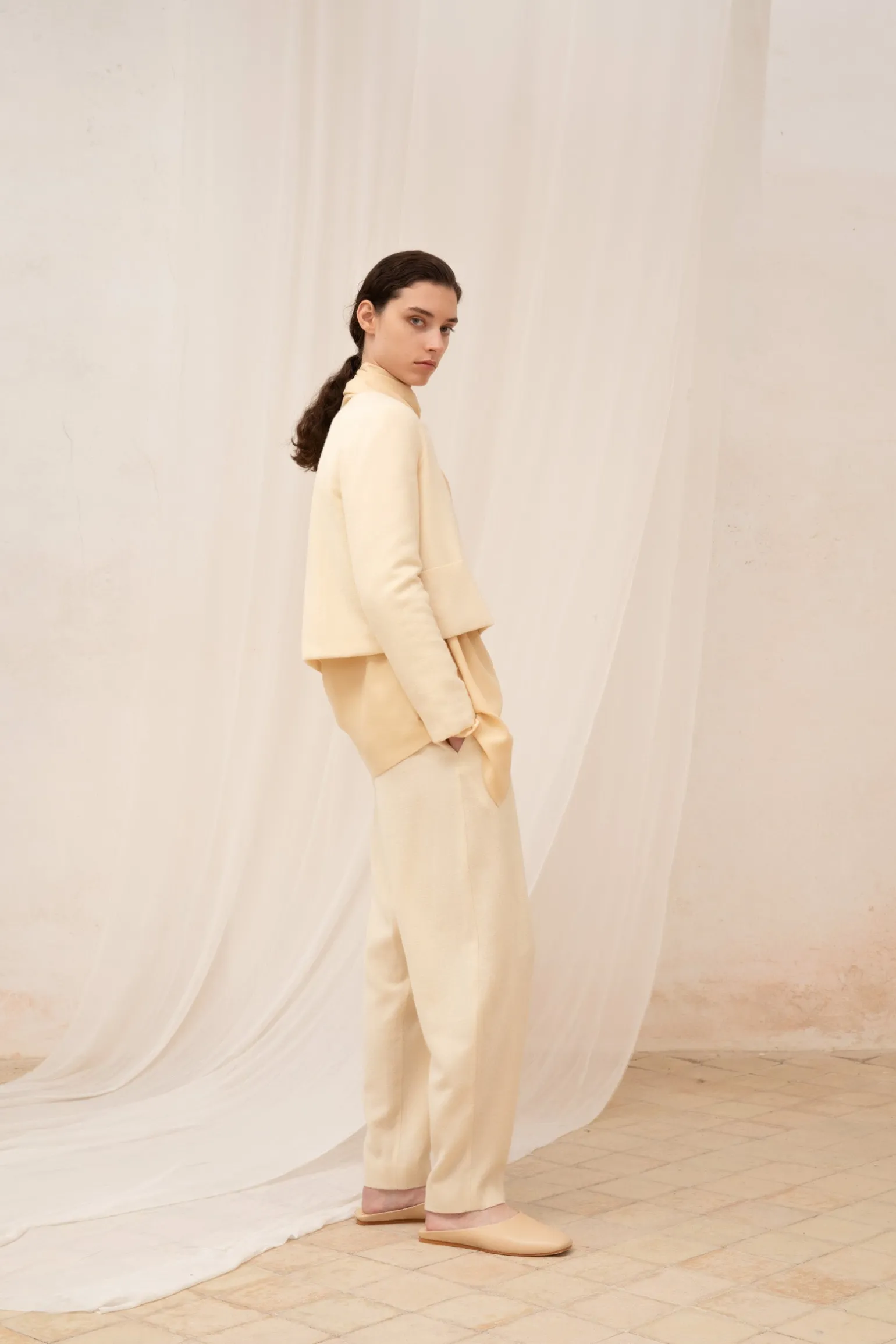 Jackie, ivory yak wool short jacket
