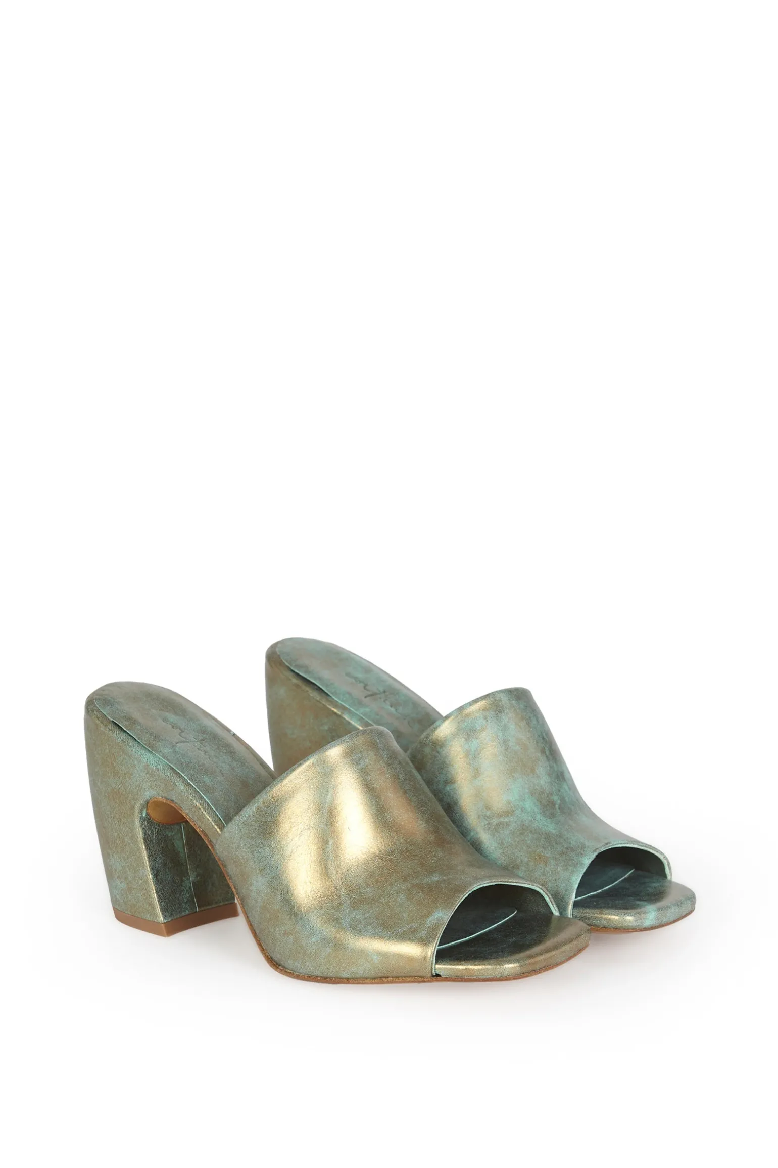 Janis, turquoise bronze leather mules