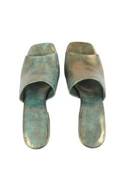 Janis, turquoise bronze leather mules