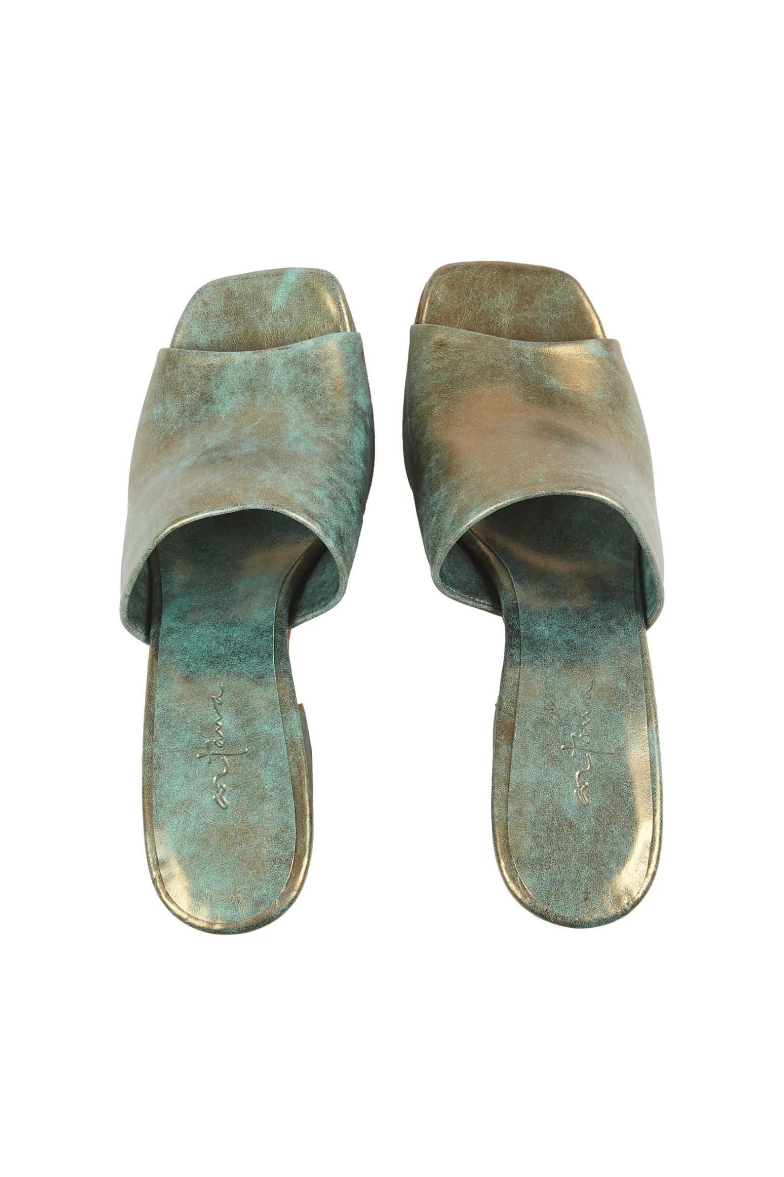 Janis, turquoise bronze leather mules