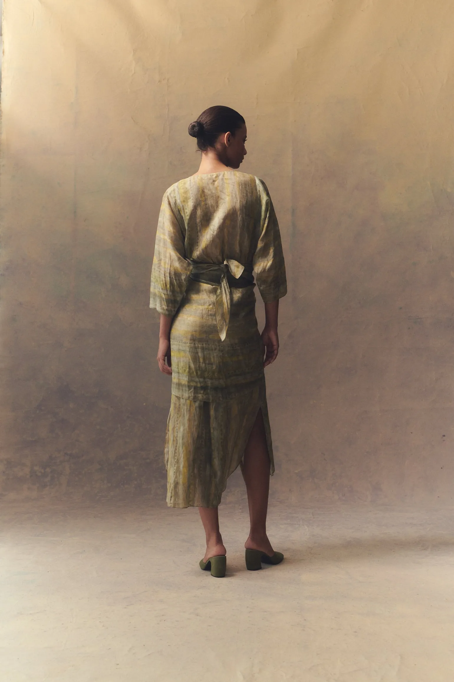 Jill, midi dress in printed ramie