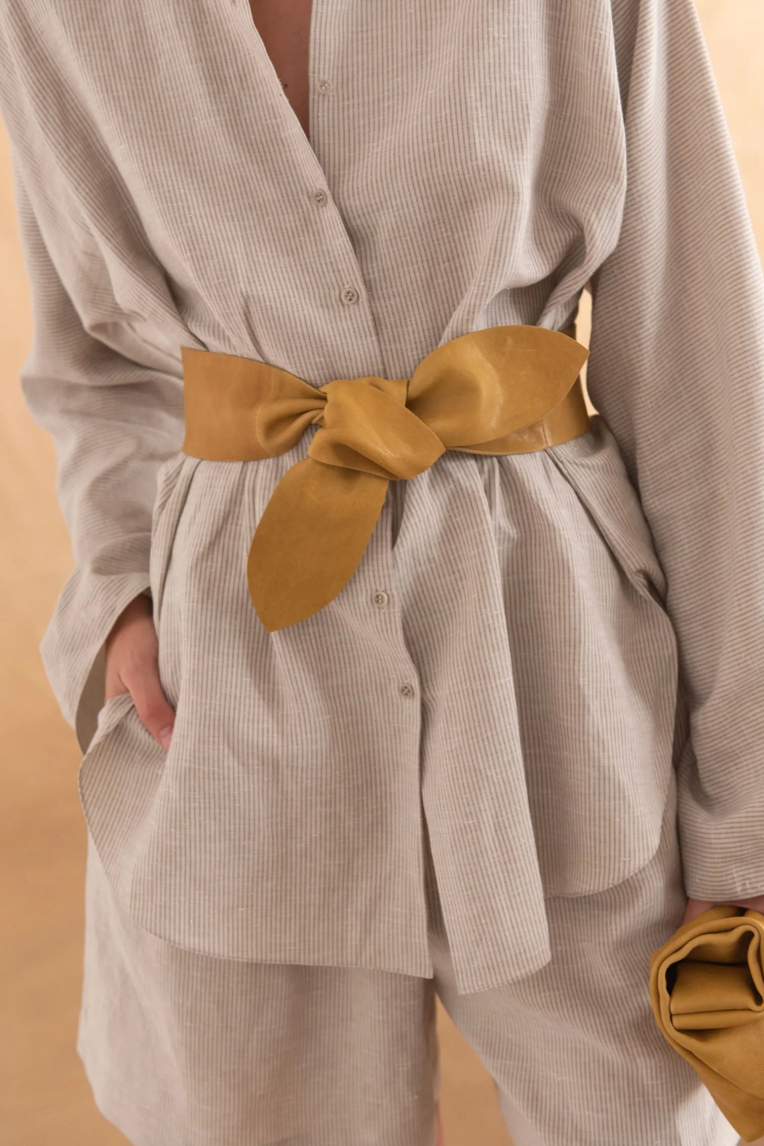 Jin 6, mustard leather knotted belt