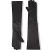 Jin, long black leather gloves