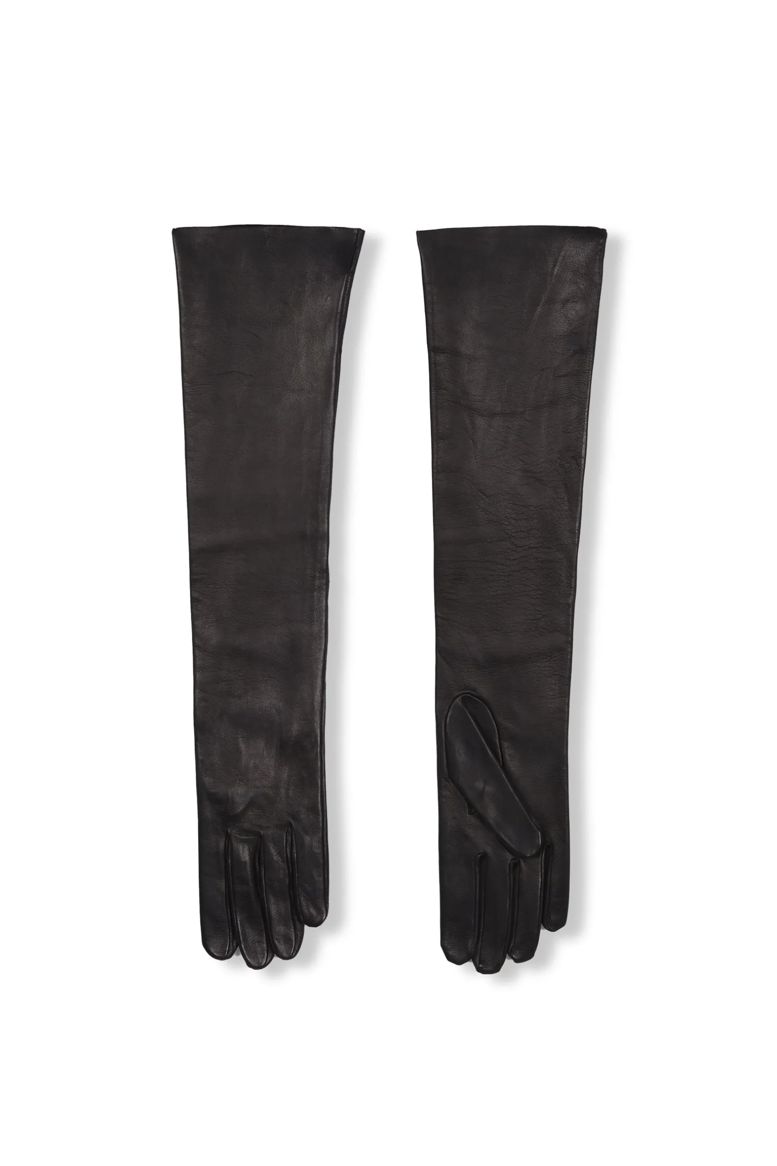 Jin, long black leather gloves