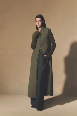 Jo, long double-sided vest in green