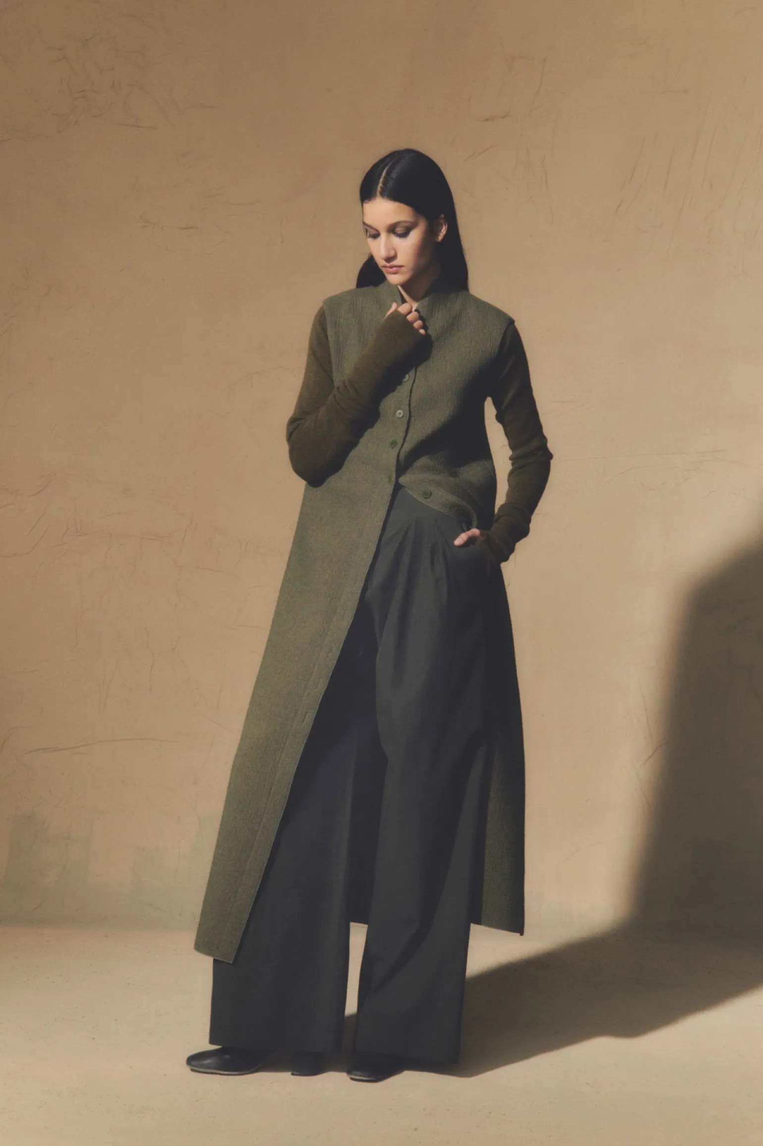 Jo, long double-sided vest in green