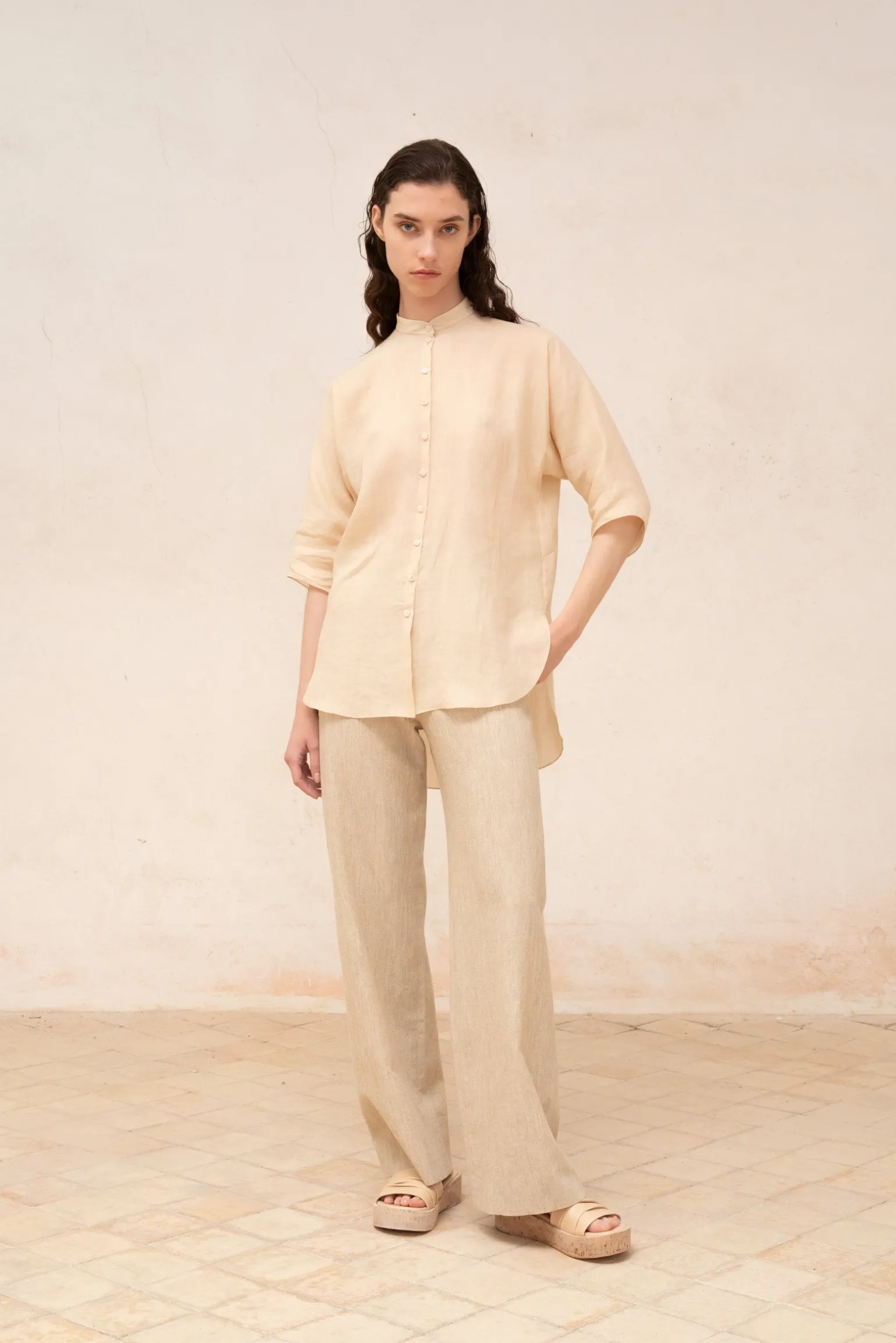 Jules, pink sand ramie shirt