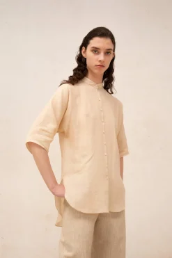 Jules, pink sand ramie shirt