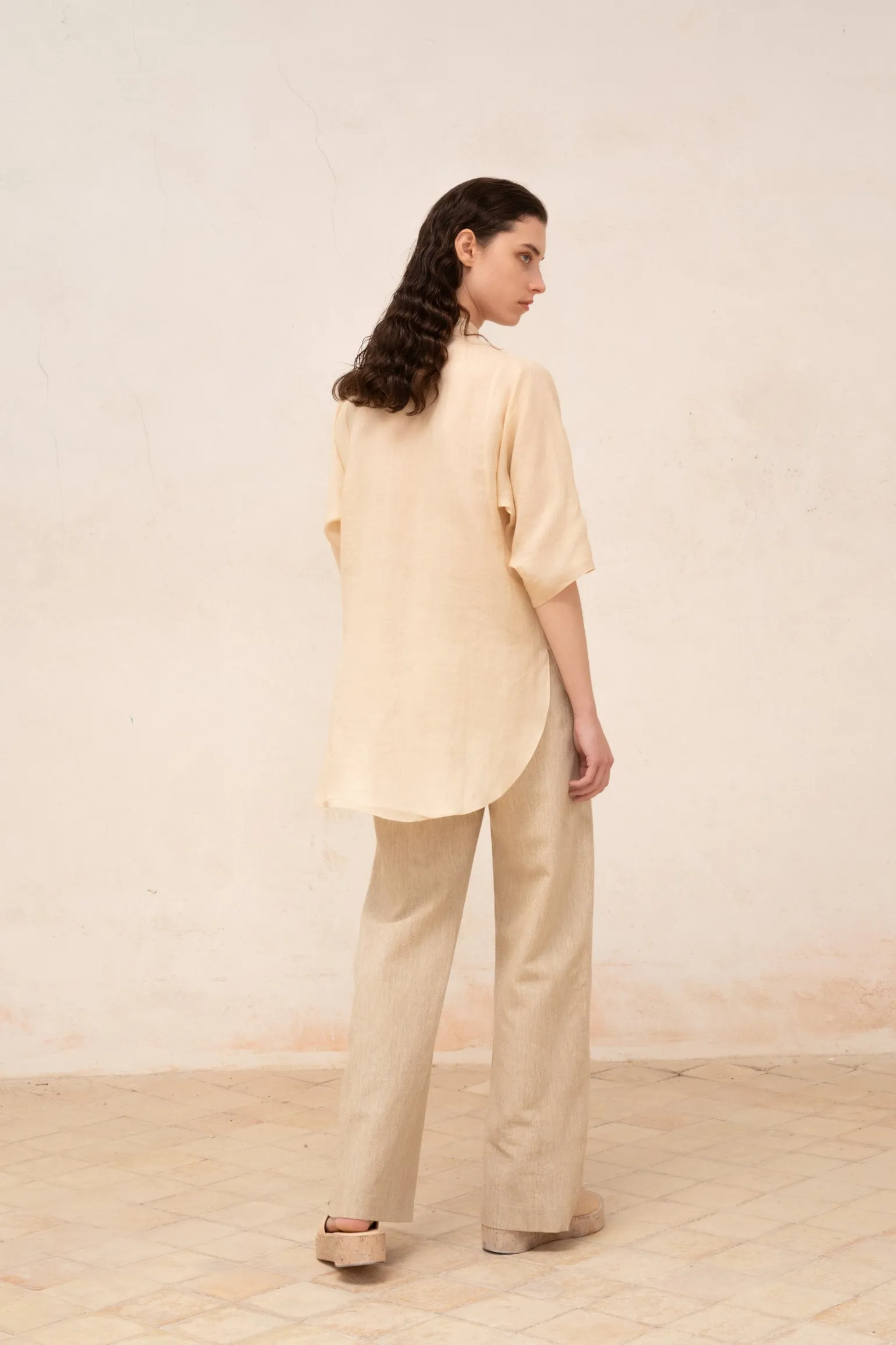 Jules, pink sand ramie shirt