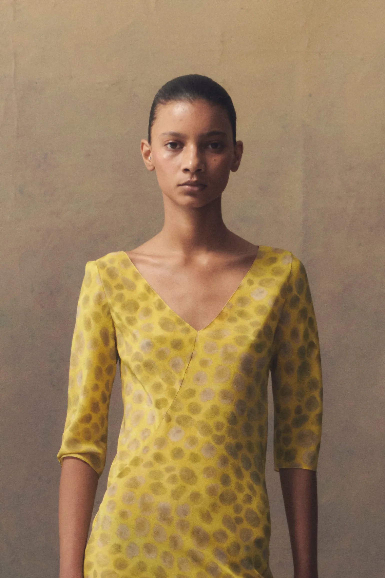 Khata, long dress in printed silk