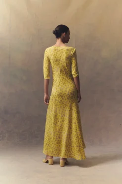 Khata, long dress in printed silk