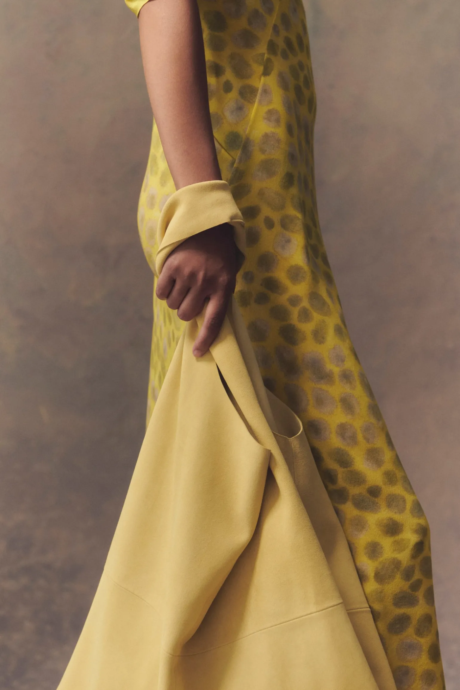 Khata, long dress in printed silk