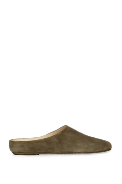 Kibal, women's mules in dark green suede