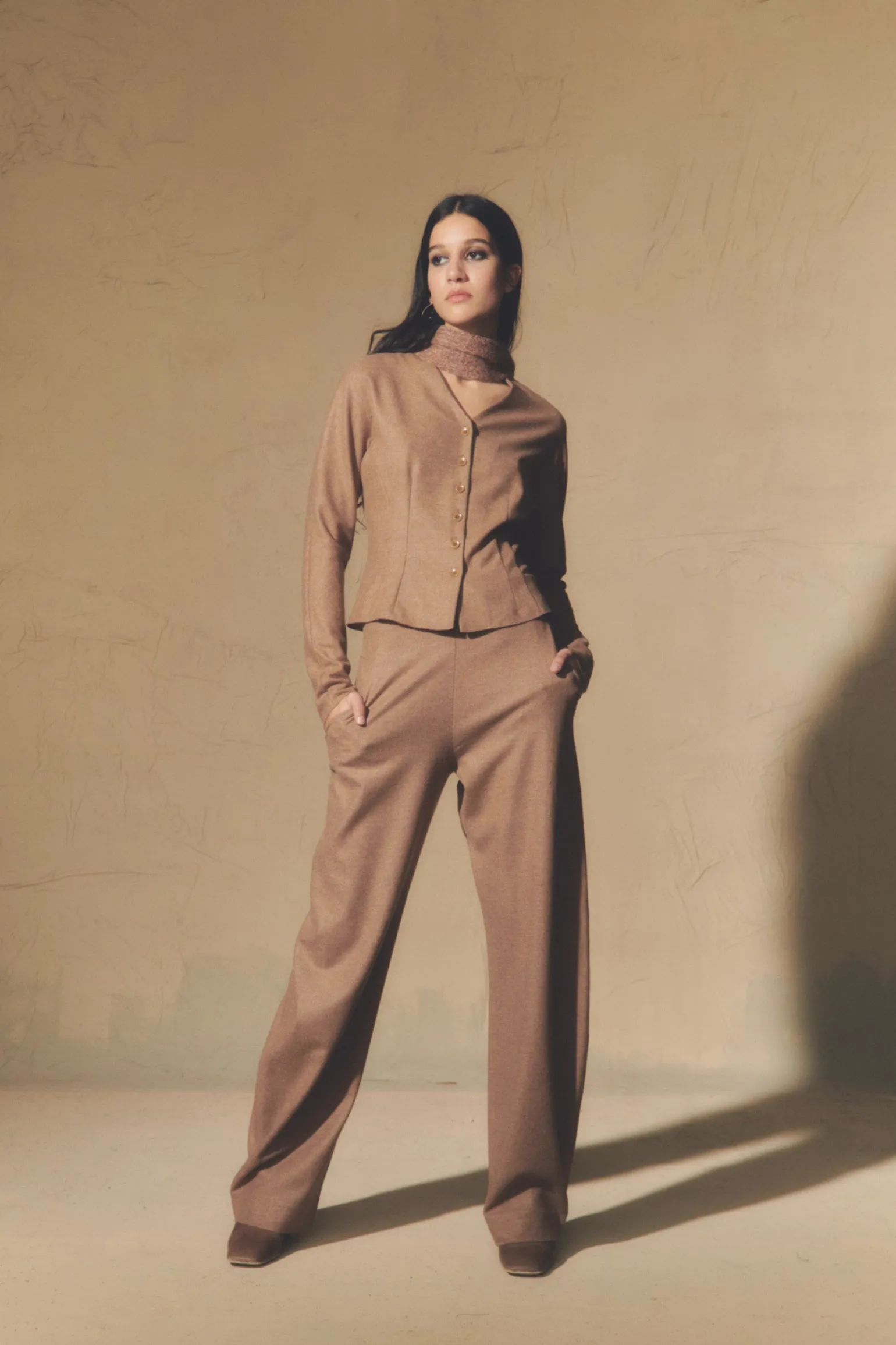 Lanna, cappuccino jacket in virgin wool and cashmere