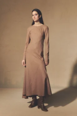 Lanna, cappuccino virgin wool and cashmere dress