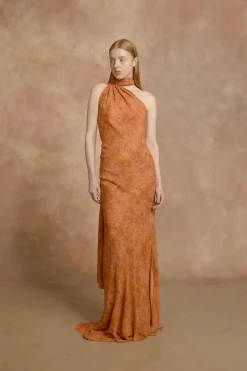 Lara, sora print long silk dress