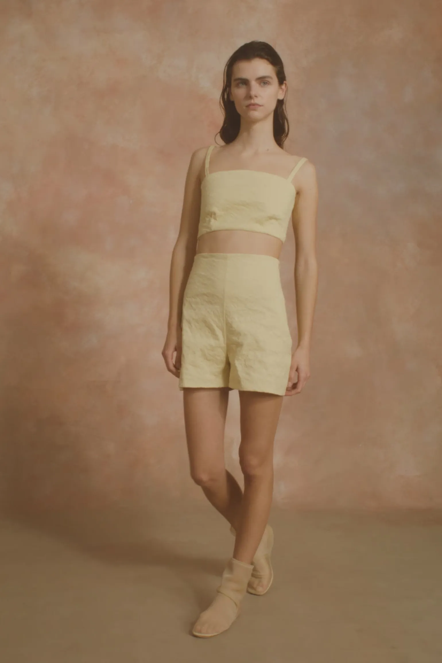 Limon, pale yellow high waisted shorts