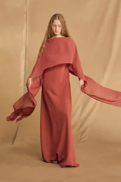 Luana, carmine red silk dress