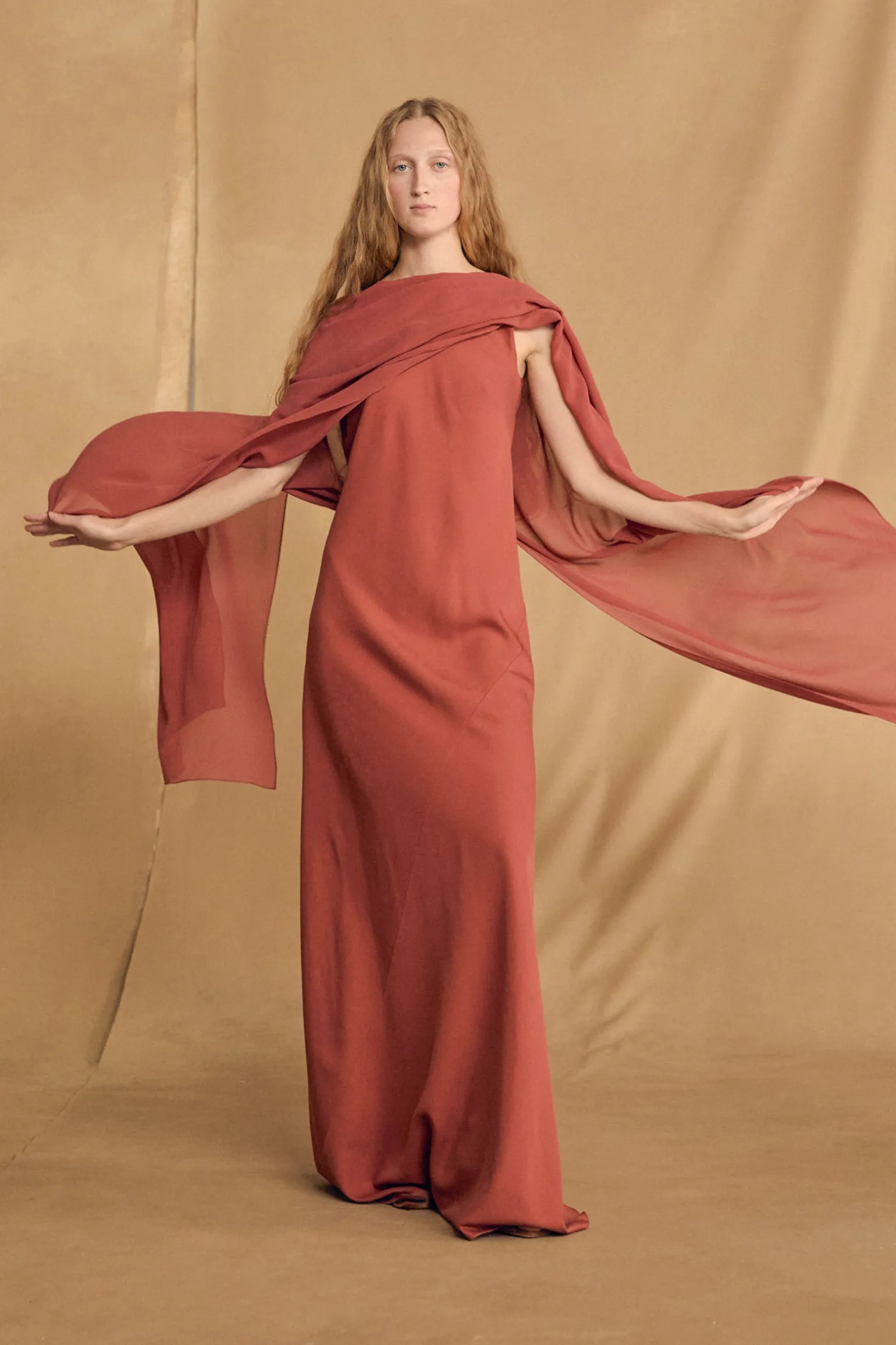 Luana, carmine red silk dress