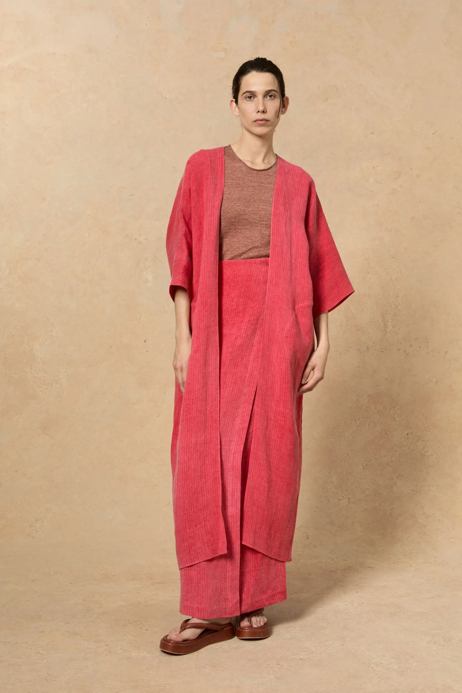 Lupe, pink striped maltinto linen coat